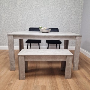 Grey Dining Table, 2 Black Tufted Velvet Chairs and 1 Bench Dining Set