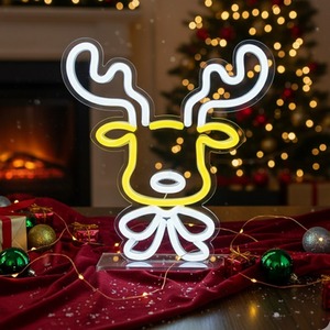 Neon LED Christmas Reindeer Light Sign Small Table Top 25cm