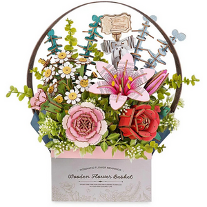 Wooden Flower Basket, DIY 3D Wooden Puzzle Flower Gifts for Girls