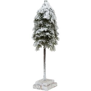 Snowy Cedar Tree On Rustic Wood Block