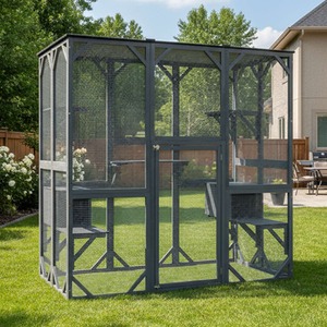 PawHaven Outdoor Large Wooden Cat Enclosure Cat House Cat Playpen