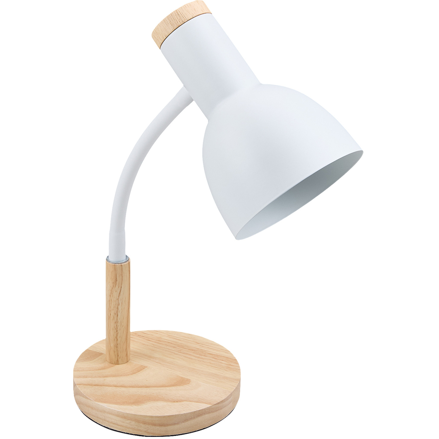 Flexible Arm Table Lamp With Wooden Base - White