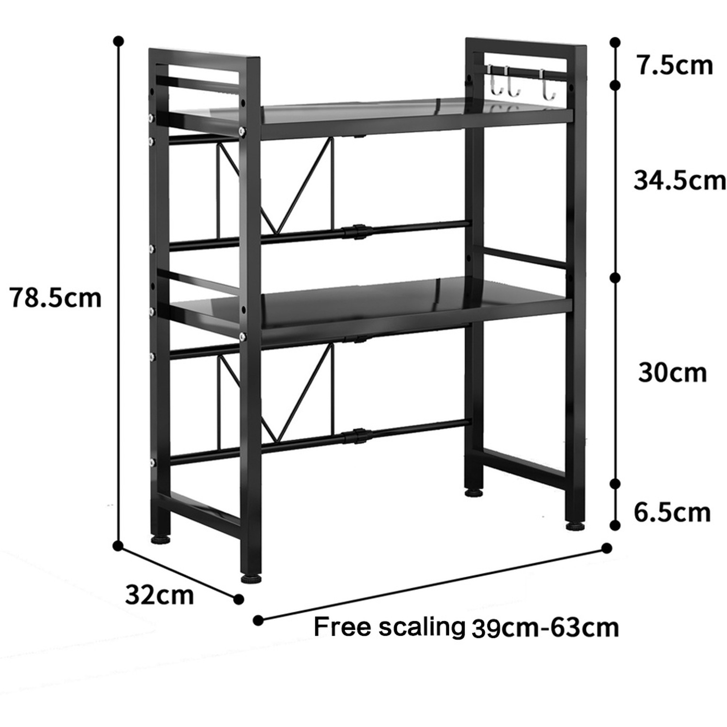 Expandable Microwave Rack - Black 78 5cm