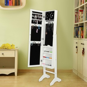 Jewelry Cabinet and Standing Mirror Box Two in One, White