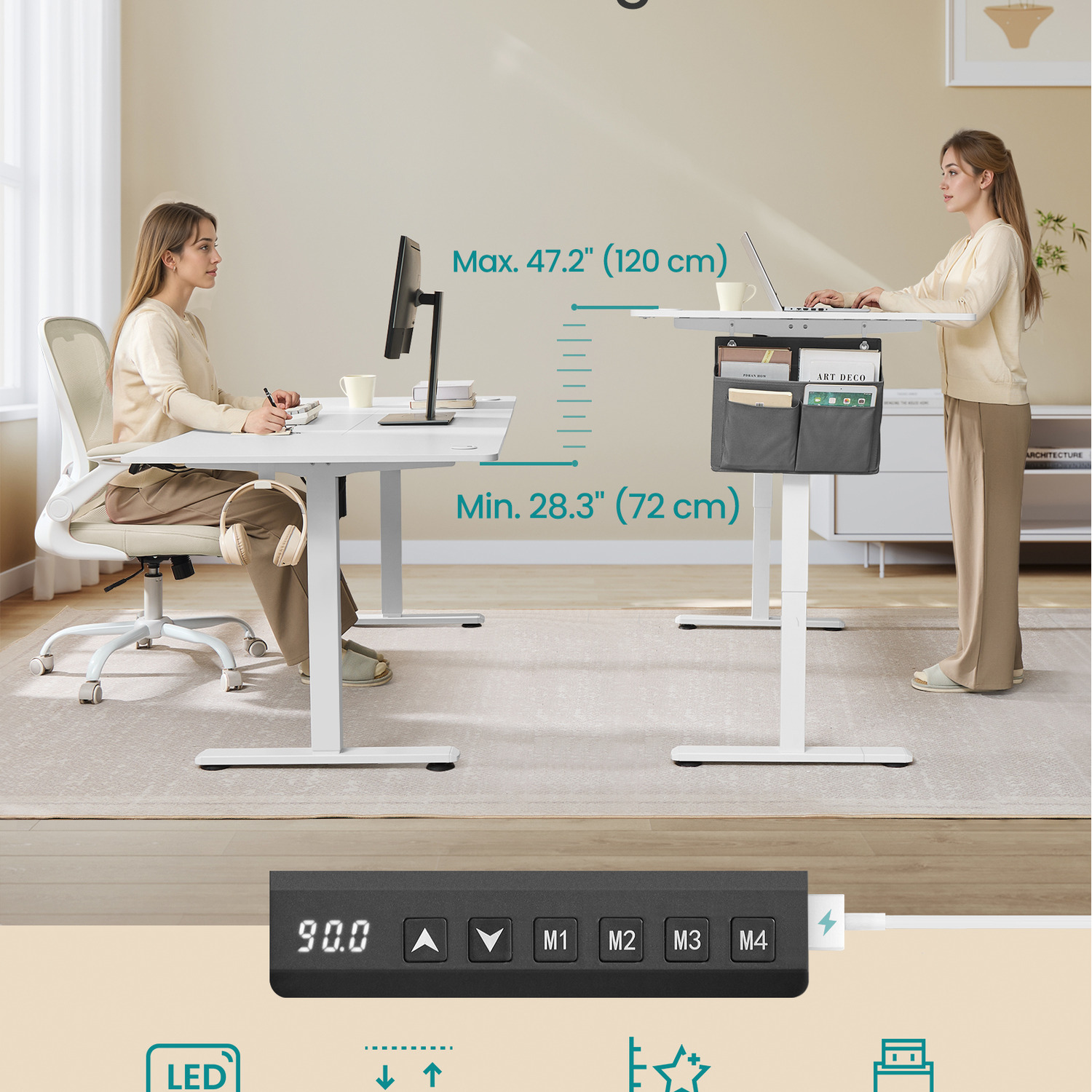 Electric Standing Desk Height Adjustable Desk 180 X 80 Cm - White