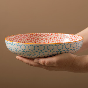 Mikasa Blue Geometric Set of 4 Stoneware Bowls 900ml - Blue