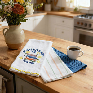 3 Pack Tea Towel Set Books  Flowers