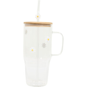 Flower Decal Glass Travel Mug