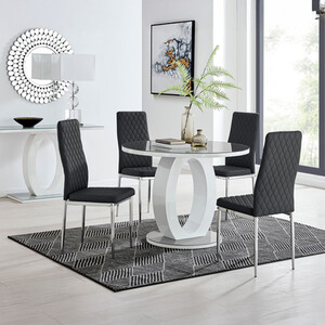 Giovani Round Grey Tinted Glass Dining Table With 4 Milan Chairs Set