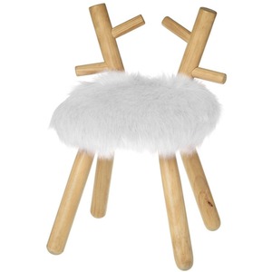 White Fluffy Wooden Deer Stool