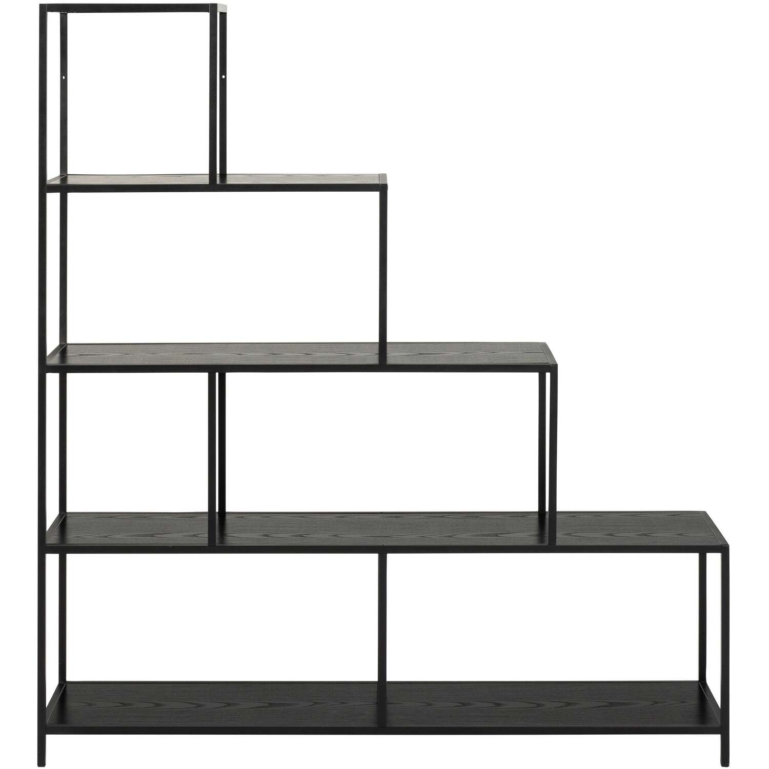 El Paso Black Metal Frame Bookcase, 4-Shelf Step Design - Black