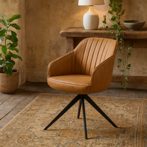 Wyld Haus Arques Tan Faux Leather Swivel Dining Chair with Armrests