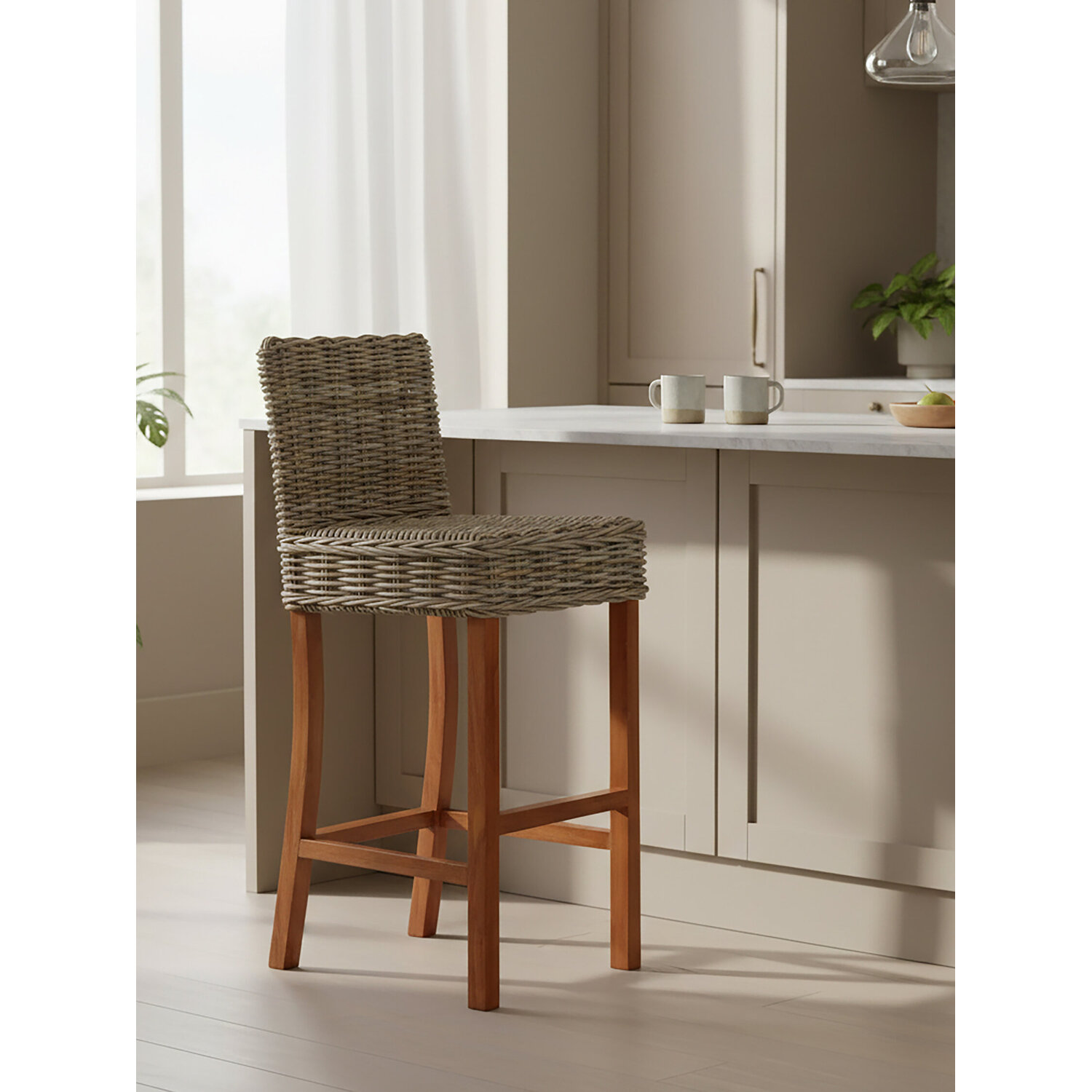 Interiors By Premier Java Natural Rattan Bar Chair - Grey
