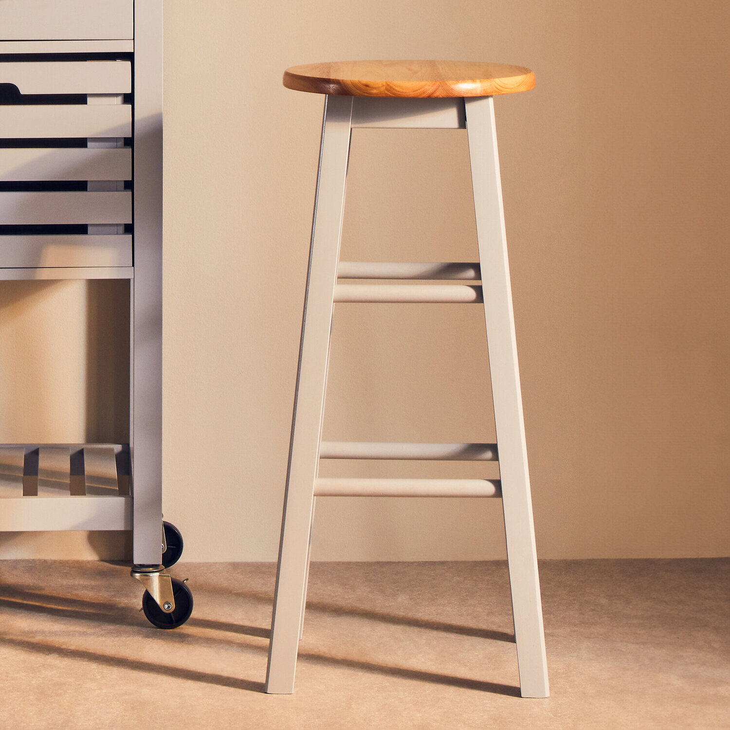 Chester Natural and Grey Wood Bar or Kitchen Stool - Grey