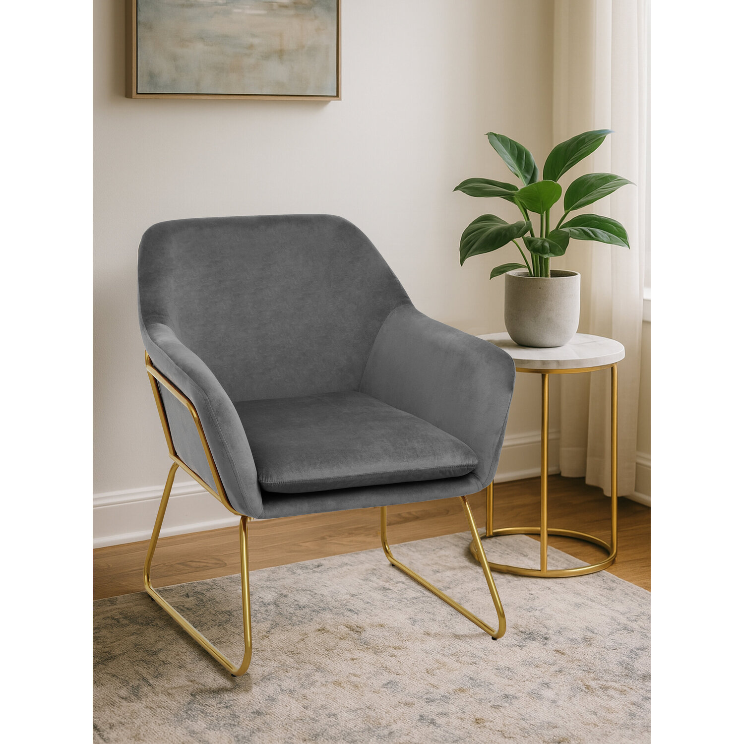 Interiors By Premier Xander Grey Velvet Modern Accent Chair - Grey