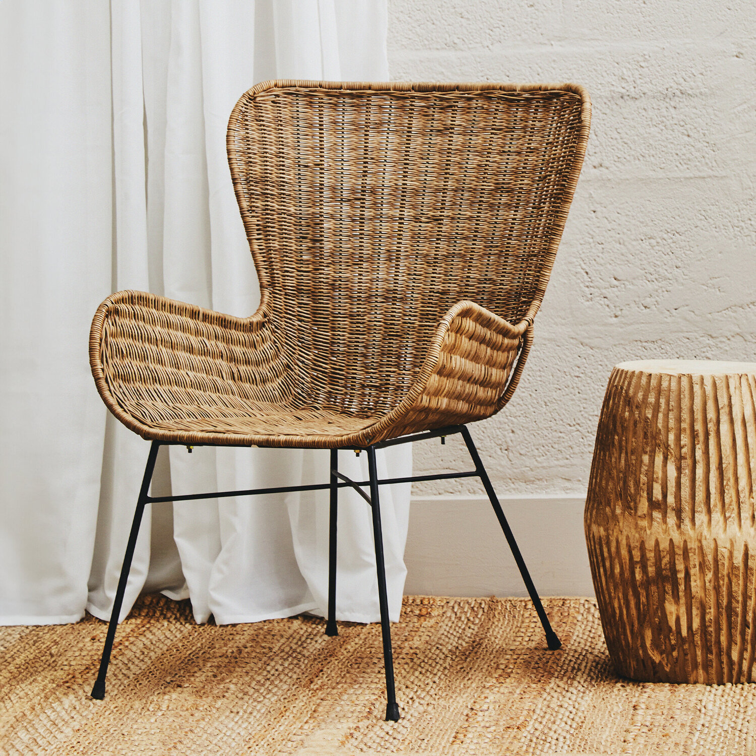Manado Curved Design Natural Rattan Chair - Brown