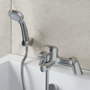 Bathroom Bath Shower Mixer Tap with Handset Chrome Modern Curved Single Lever
