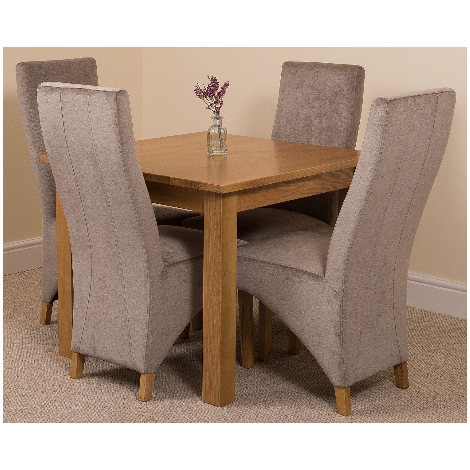 Thats Furniture Oslo 90 X 90 Cm Oak Small Dining Table And 4 Lola Fabric Chairs - Grey