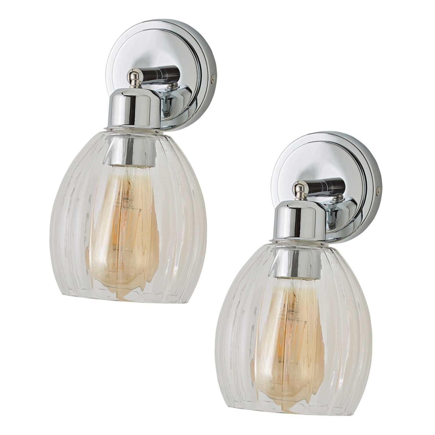 Valuelights Cheltenham Adjustable Wall Spotlight With Ribbed Shade - Brushed Chrome / 2