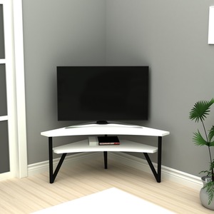 Kiberya Corner TV Stand, Metal Leg-Frame, Open Storage Shelf