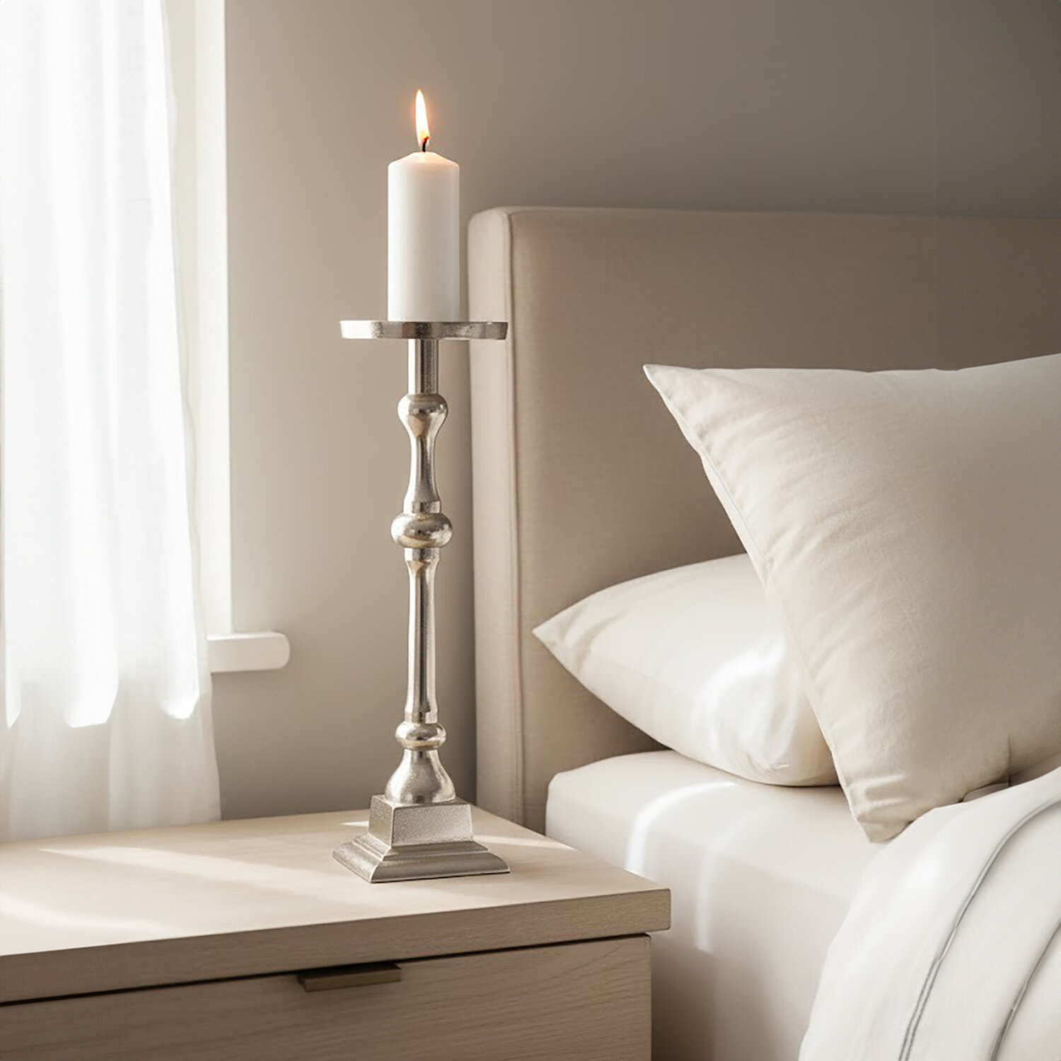 Kensington Townhouse Small Pillar Candle Holder - Silver