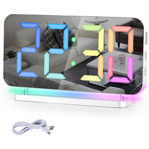 RGB Digital Alarm Clock LED Mirror Display USB Charging