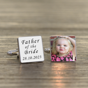 Personalised Father of the Bride Photo Upload Cufflinks - Silver Finish