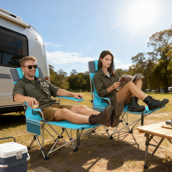 Outsunny Set of 2 Reclining Camping Chair w Footrest, A20-513V00BU