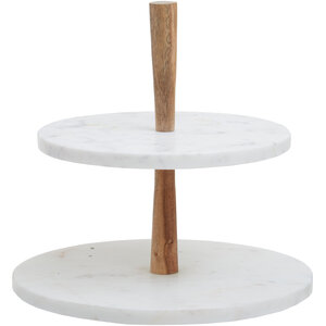 Monzaro Two Tier Marble and Acacia Wood Cake Stand
