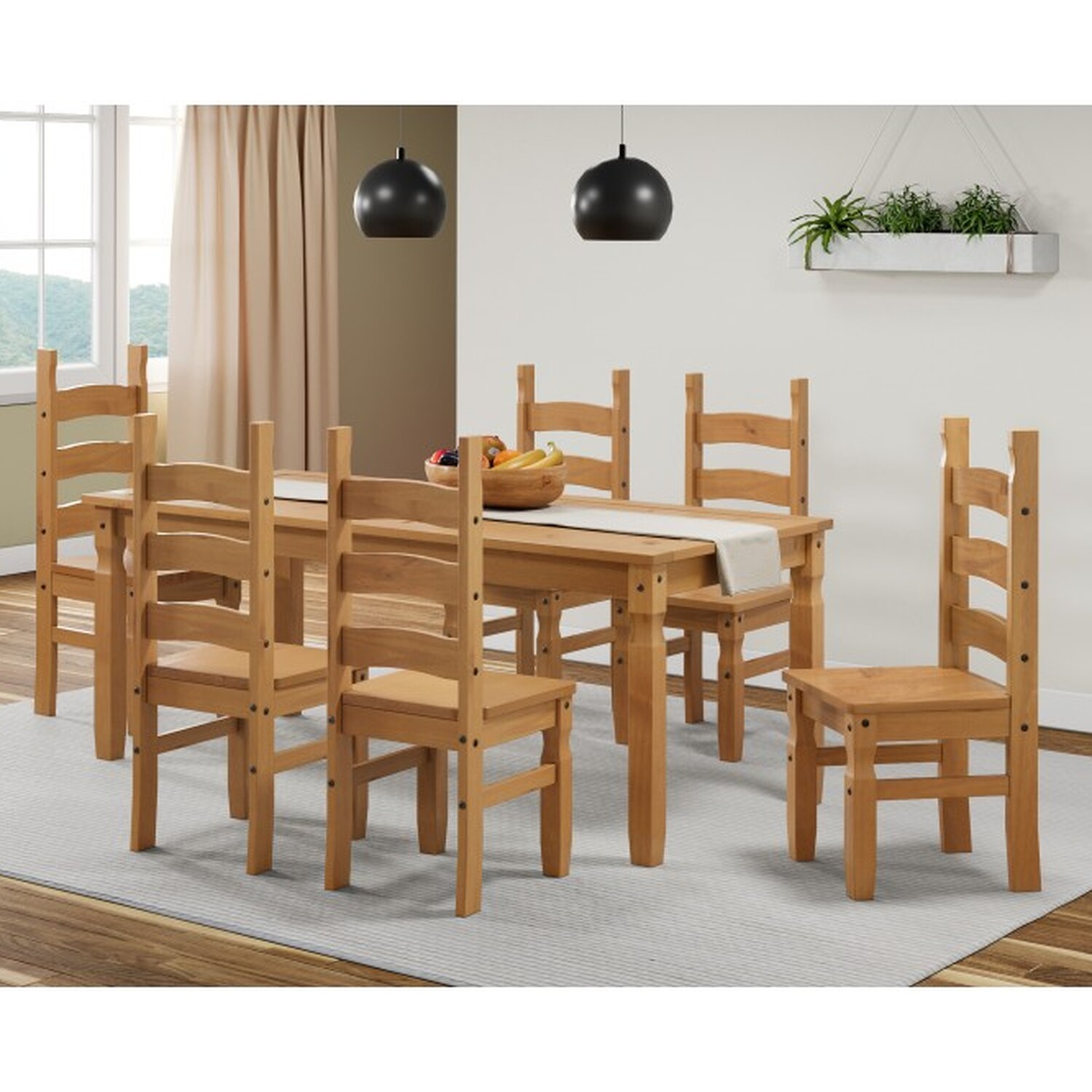 Corona 6ft Dining Table 6 Chairs Set Solid Wood Mexican Pine Wooden 6'0" Large - Antique Wax