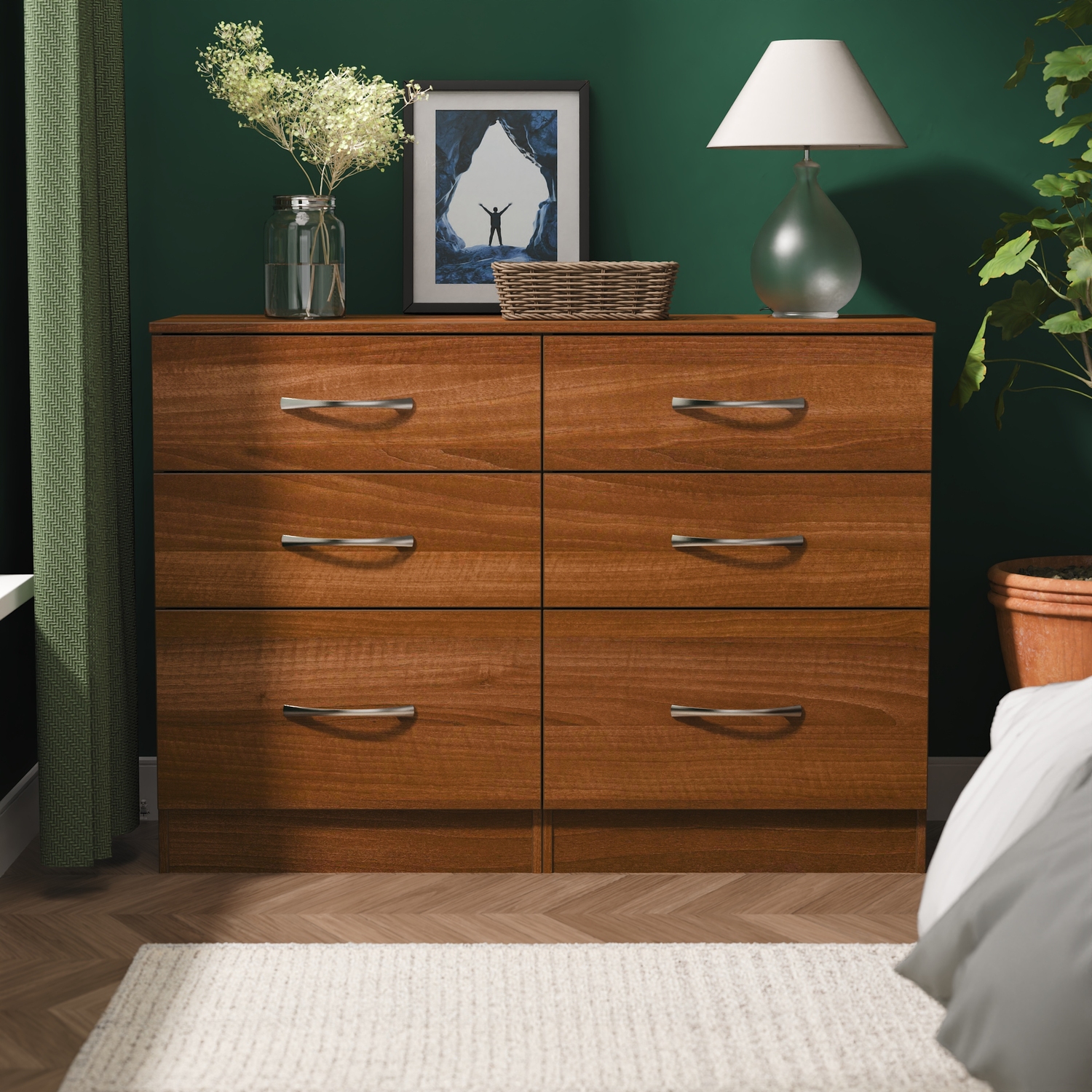 Avon Ready Assembled 6 Drawer Midi Chest - Noche Walnut