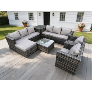 9-Seater Indoor/Outdoor Rattan Sofa Set Dark Grey