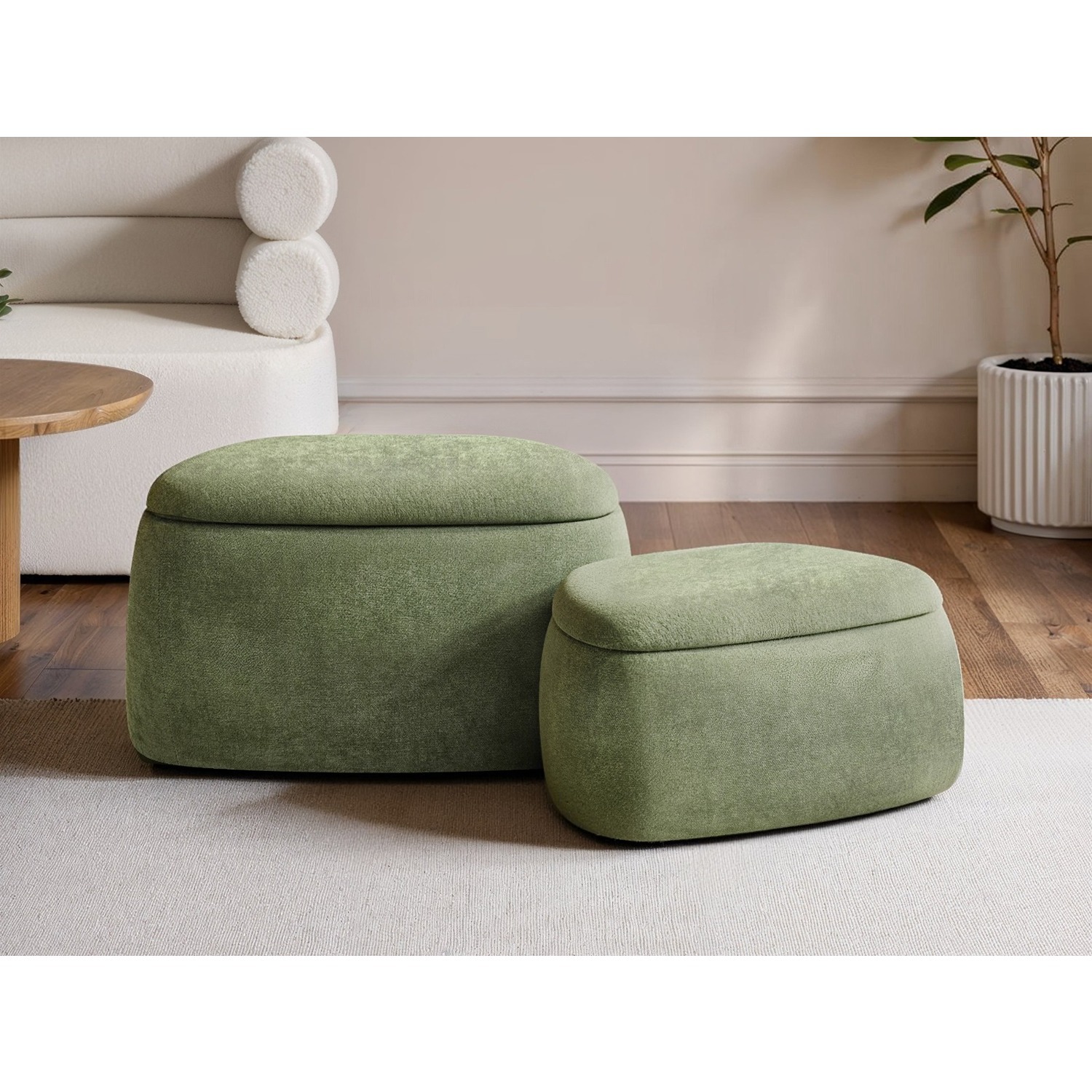 Zuri Storage Pouffe Set Green Fabric - Green