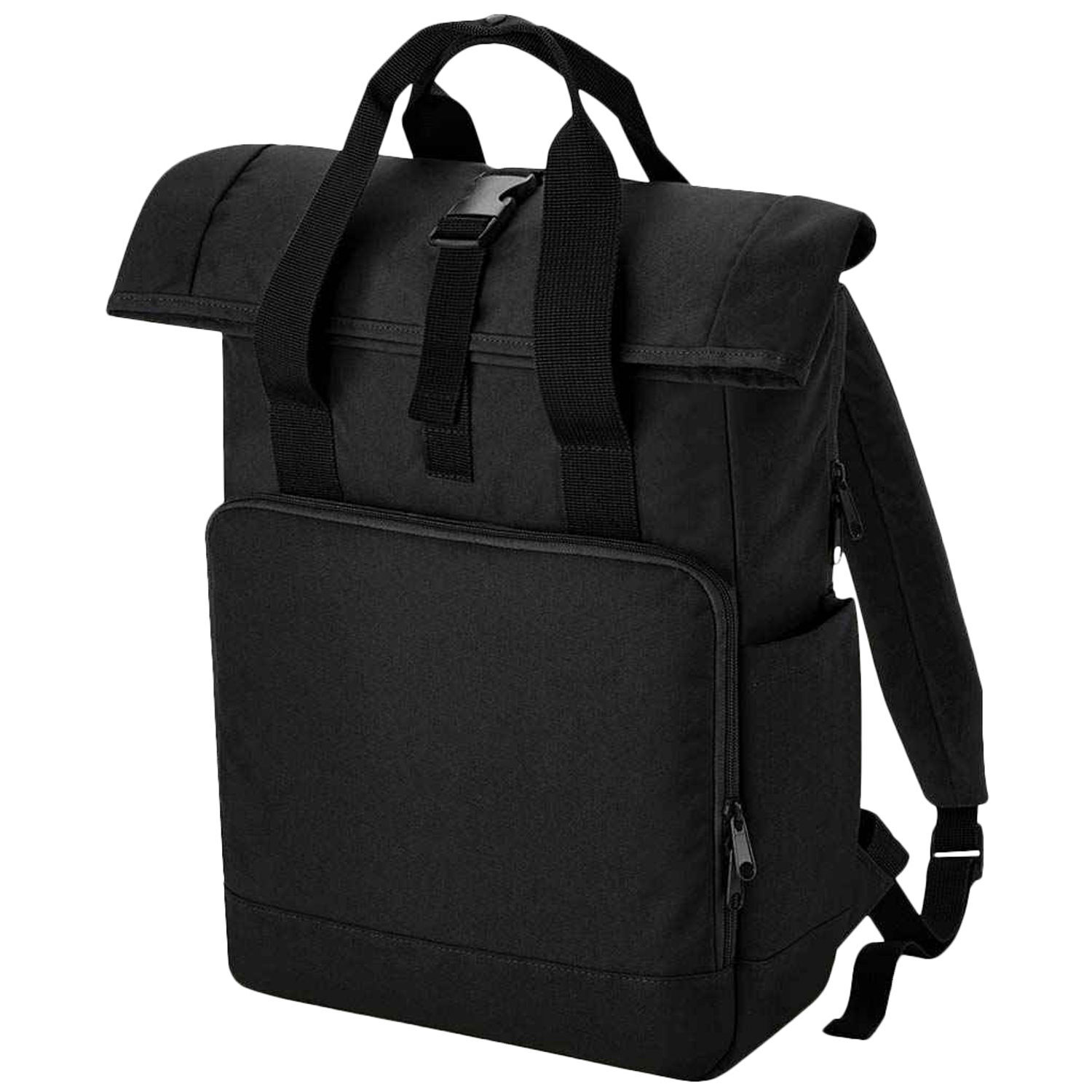 Bagbase Roll Top Recycled Twin Handle Laptop Backpack - Black