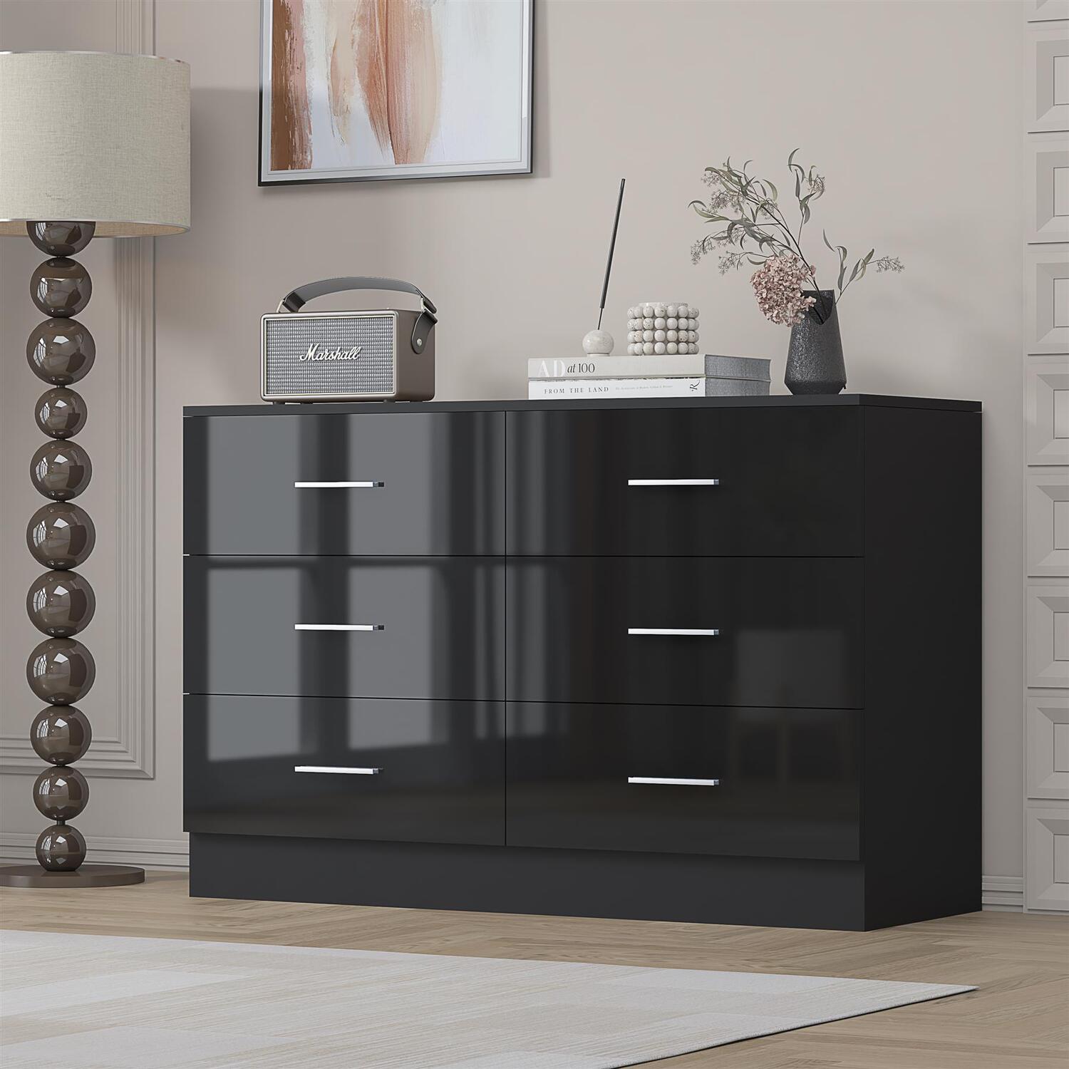 REFLECT 6 Drawer Chest - Black Gloss Fronts / Black Oak Matt Carcass - Image 6