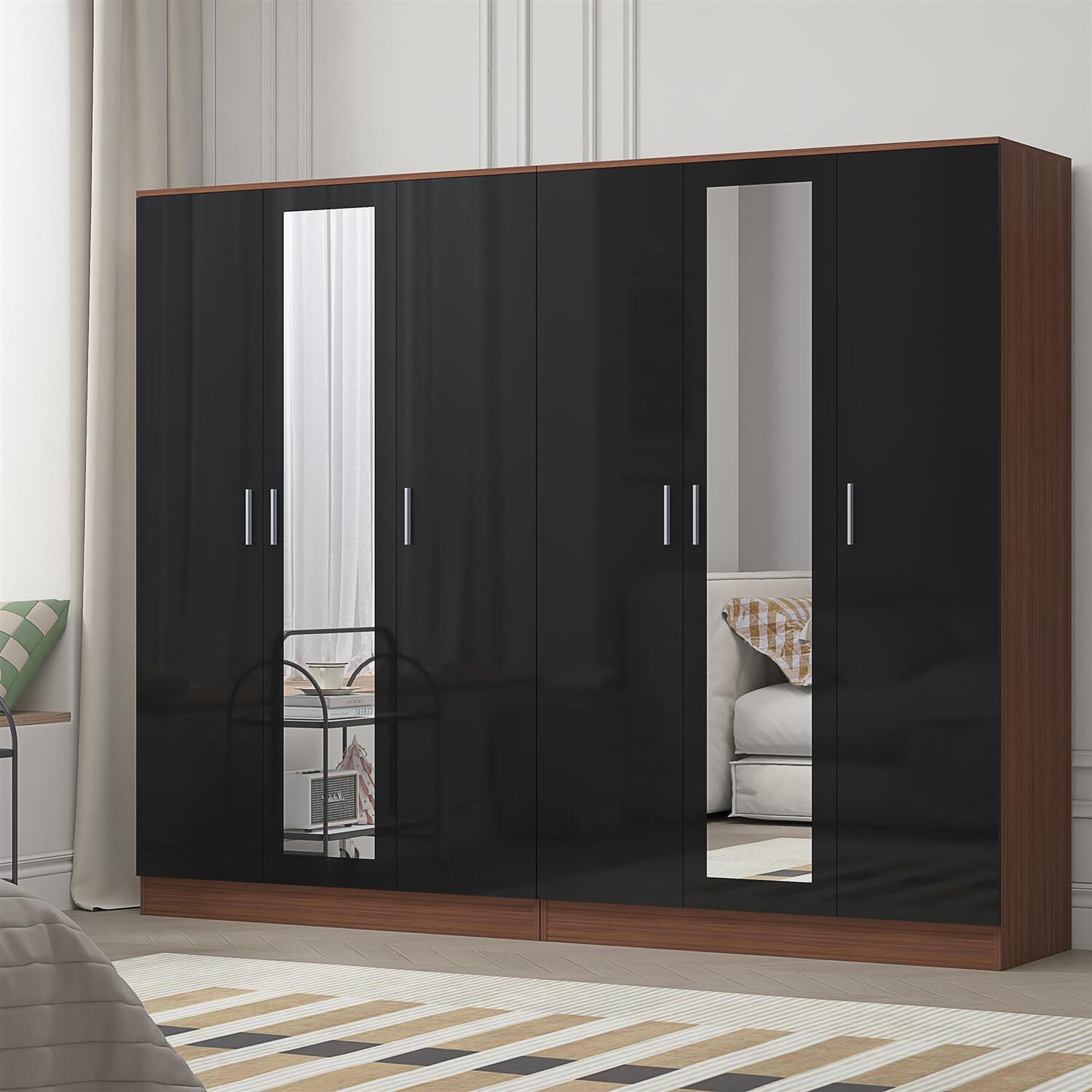 REFLECT Wardrobe Bundle: Mirror 3 Door + 3 Door Mirror - Black/Walnut - Image 6
