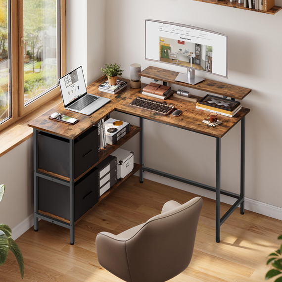 VASAGLE L-Shaped Desk with Drawers