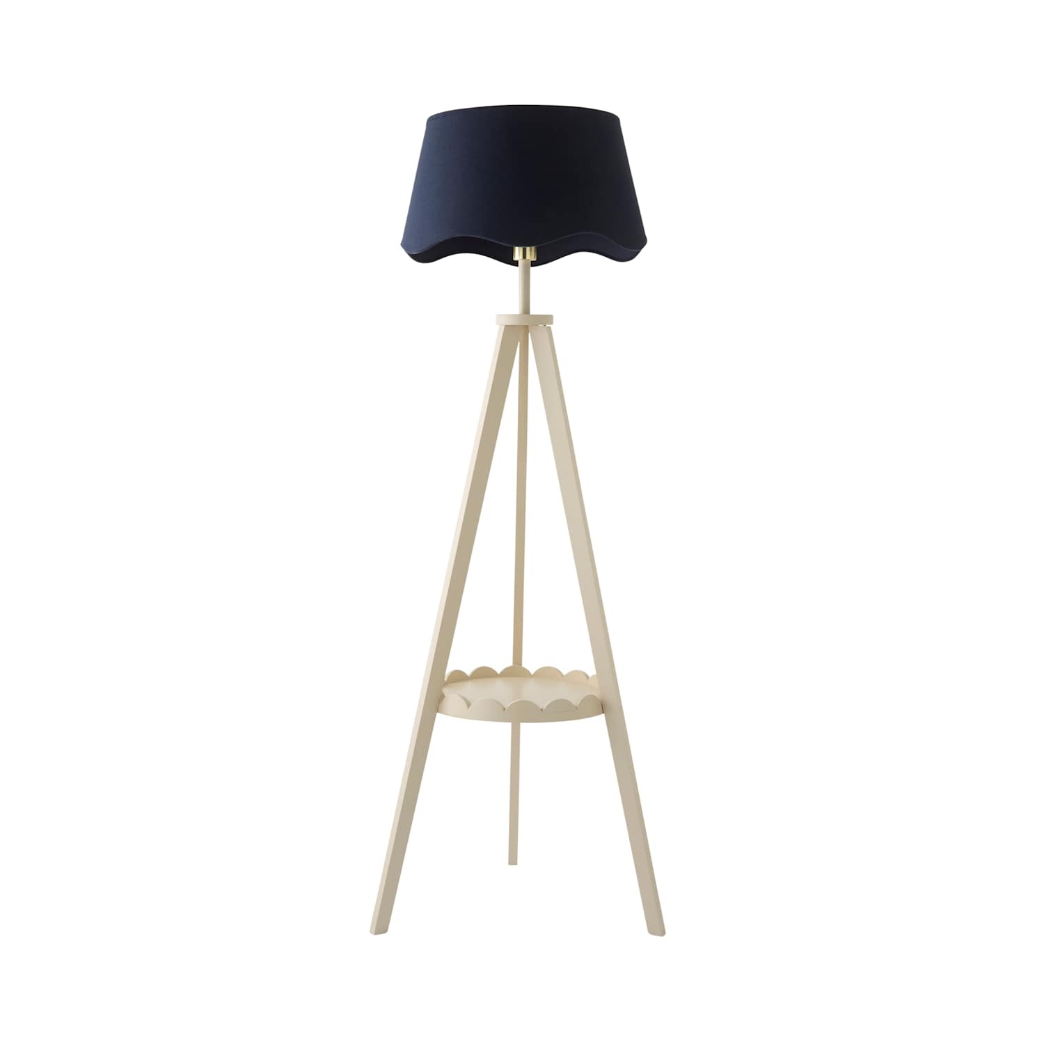 B&Q -  Morrigan Blue Scallop Linen Cream Scallop Shelf Tripod Floor Lamp - Image 5