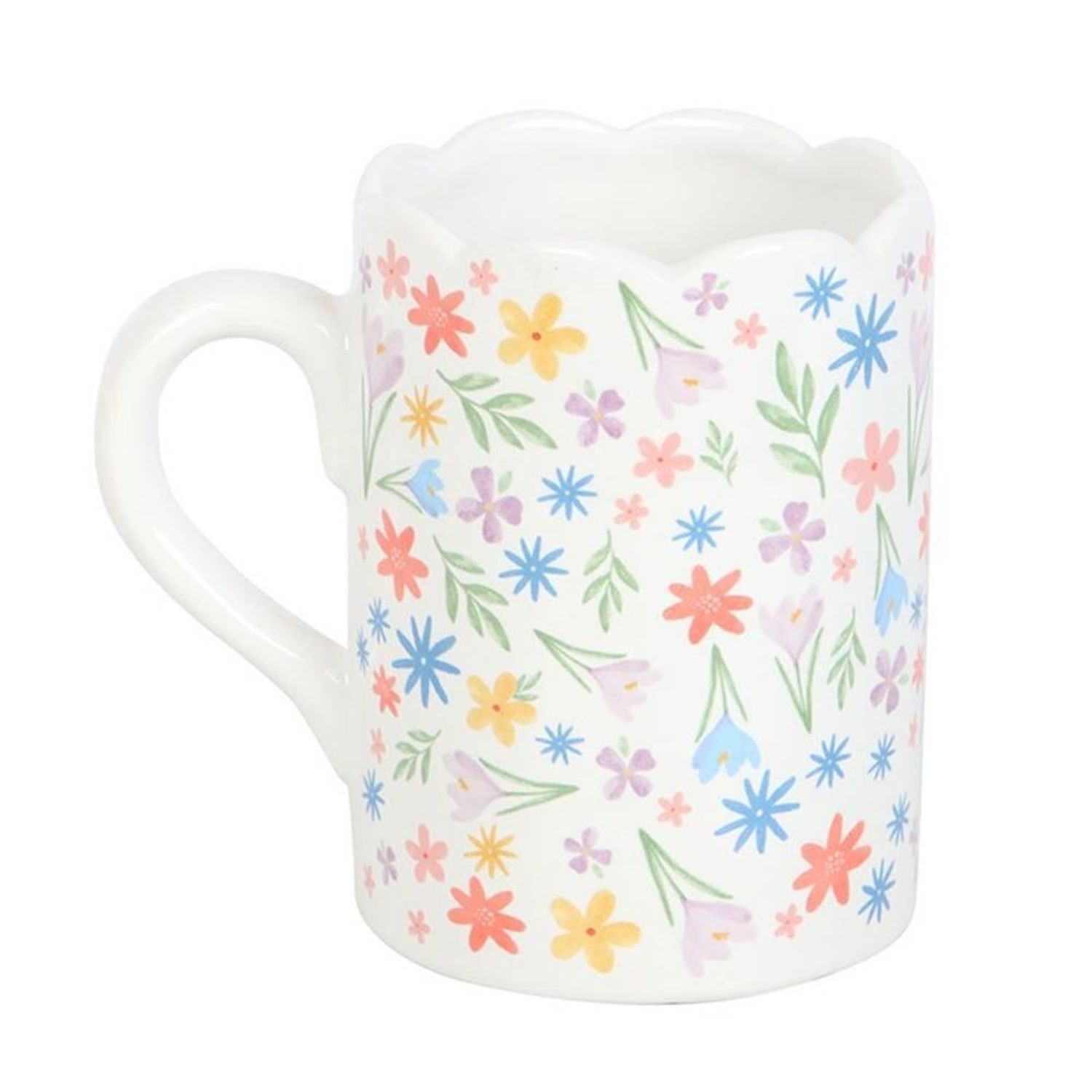 Something Different Spring Floral Scalloped Mug - White