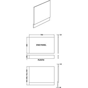 800mm Waterproof Straight Shower Bath End Panel - Gloss White