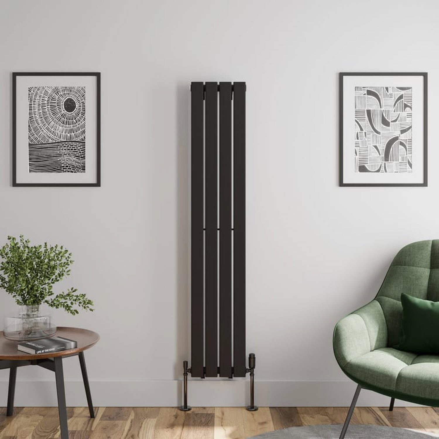Temprazo 1600 X 305Mm Flat Single Panel Vertical Designer Radiator - Black - Black