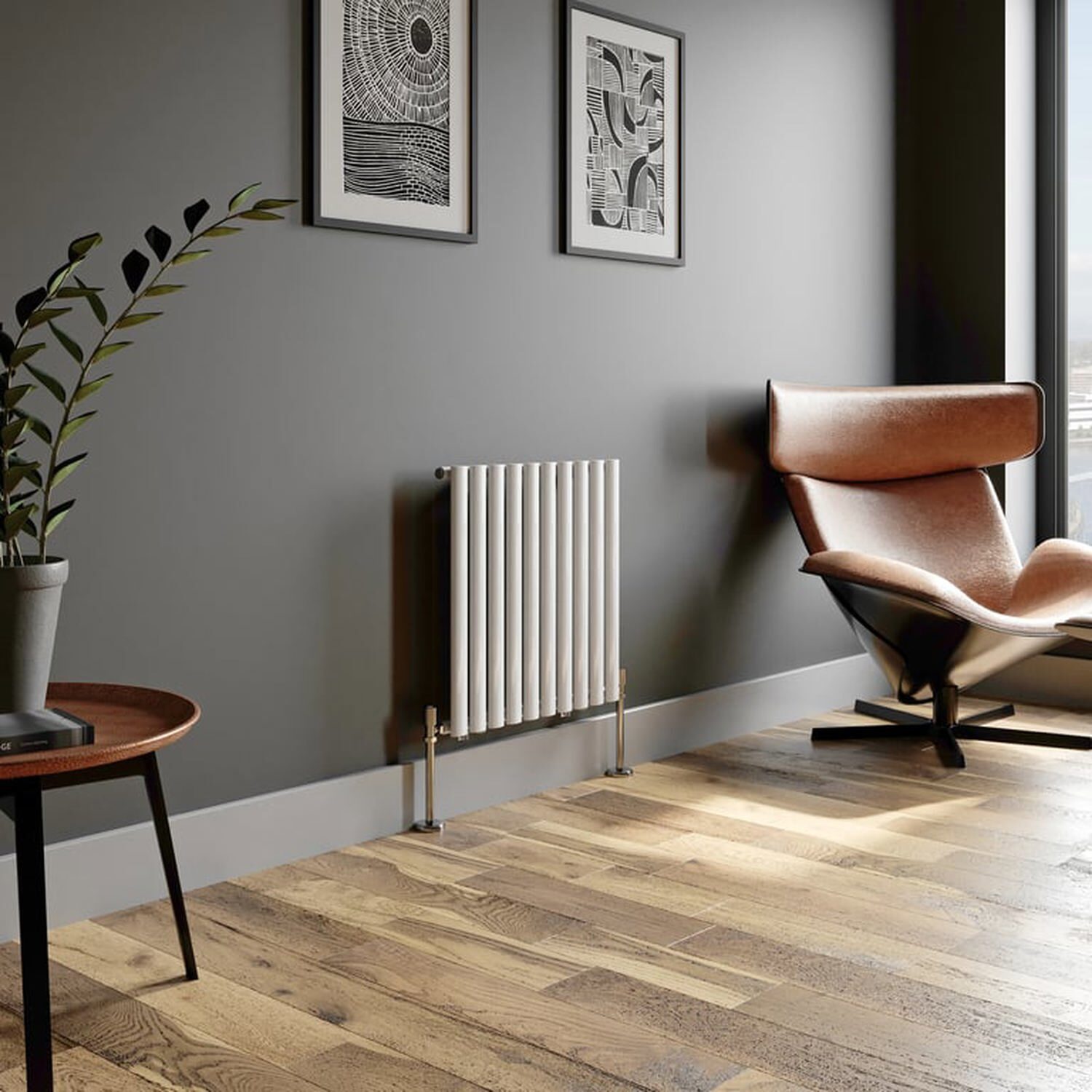 Temprazo Vertical Oval Tube Single Panel Designer Radiator - 1800 X 480Mm White - White / 600Mm