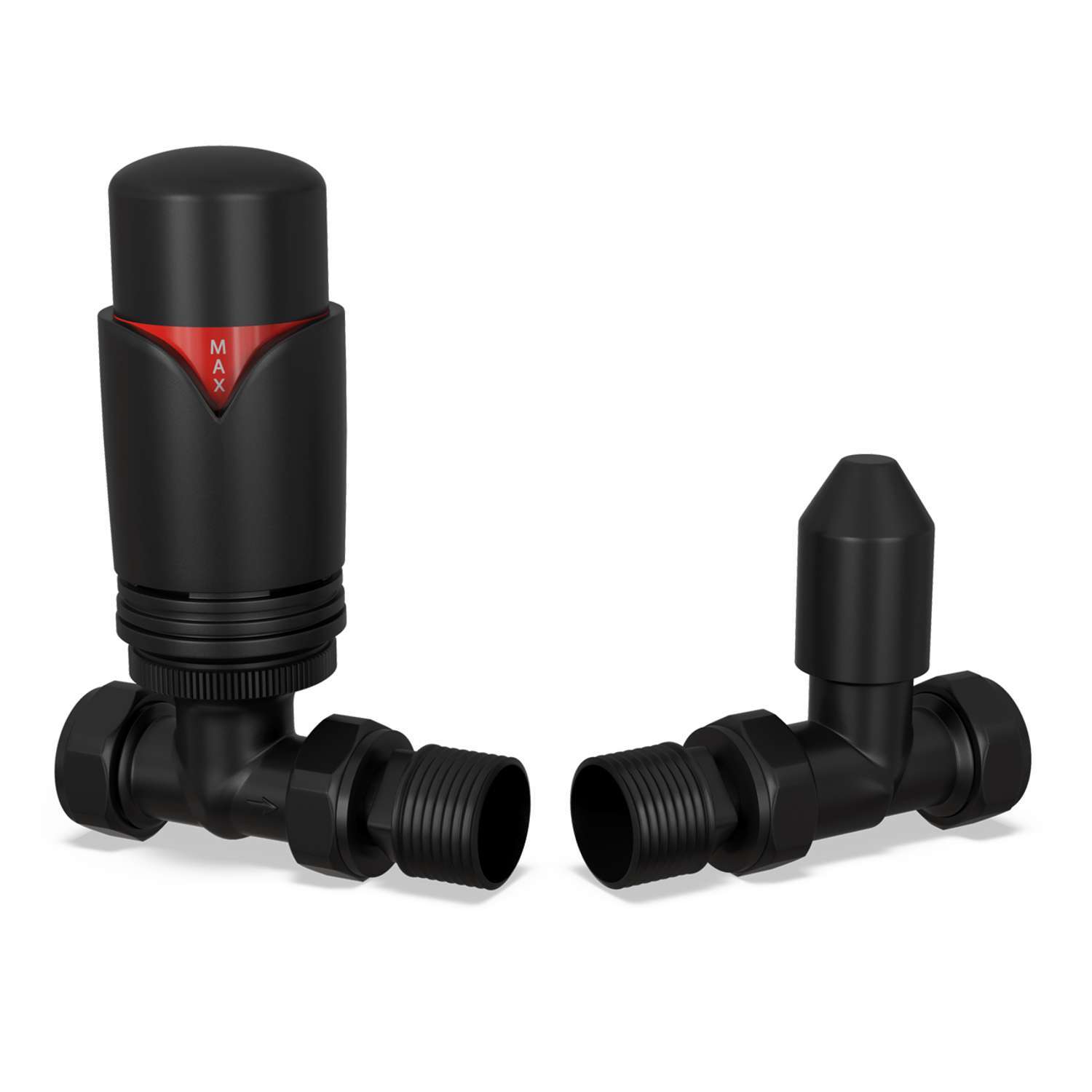 B&Q - Thermostatic Radiator Valve Set Trv Straight With Lockshield 15mmModern Style Black Derry Bold - Image 2