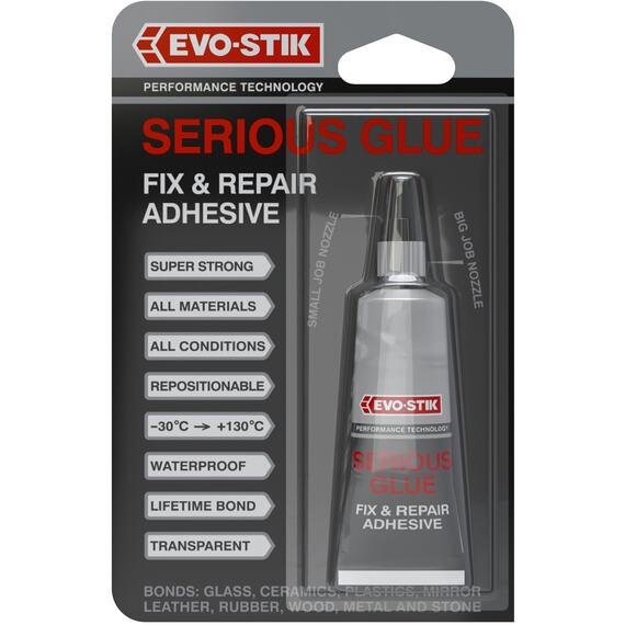 Evo-stik Serious Glue 33g tube - clear, waterproof multi-material adhesive