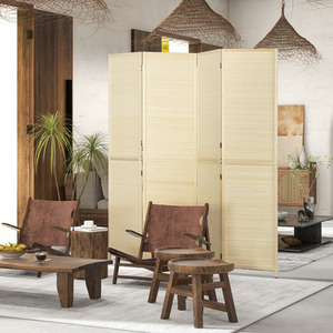 HOMCOM Freestanding Room Divider 4 Panel Folding Natural