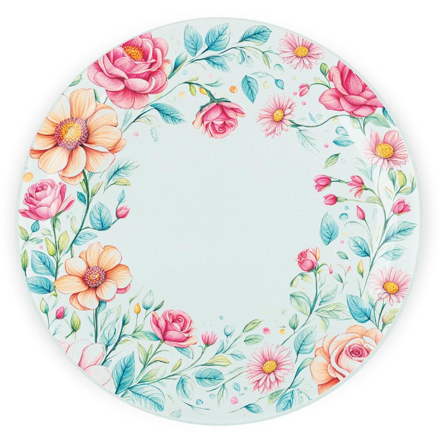 Image of Pink Floral Textured Glass Round Trivet&hellip;