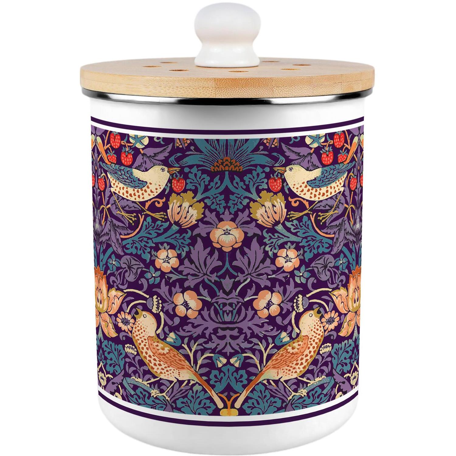 B&Q - Purple Strawberry Thief Food Waste CaddyEnamel 2L Kitchen Compost Bin - Image 2