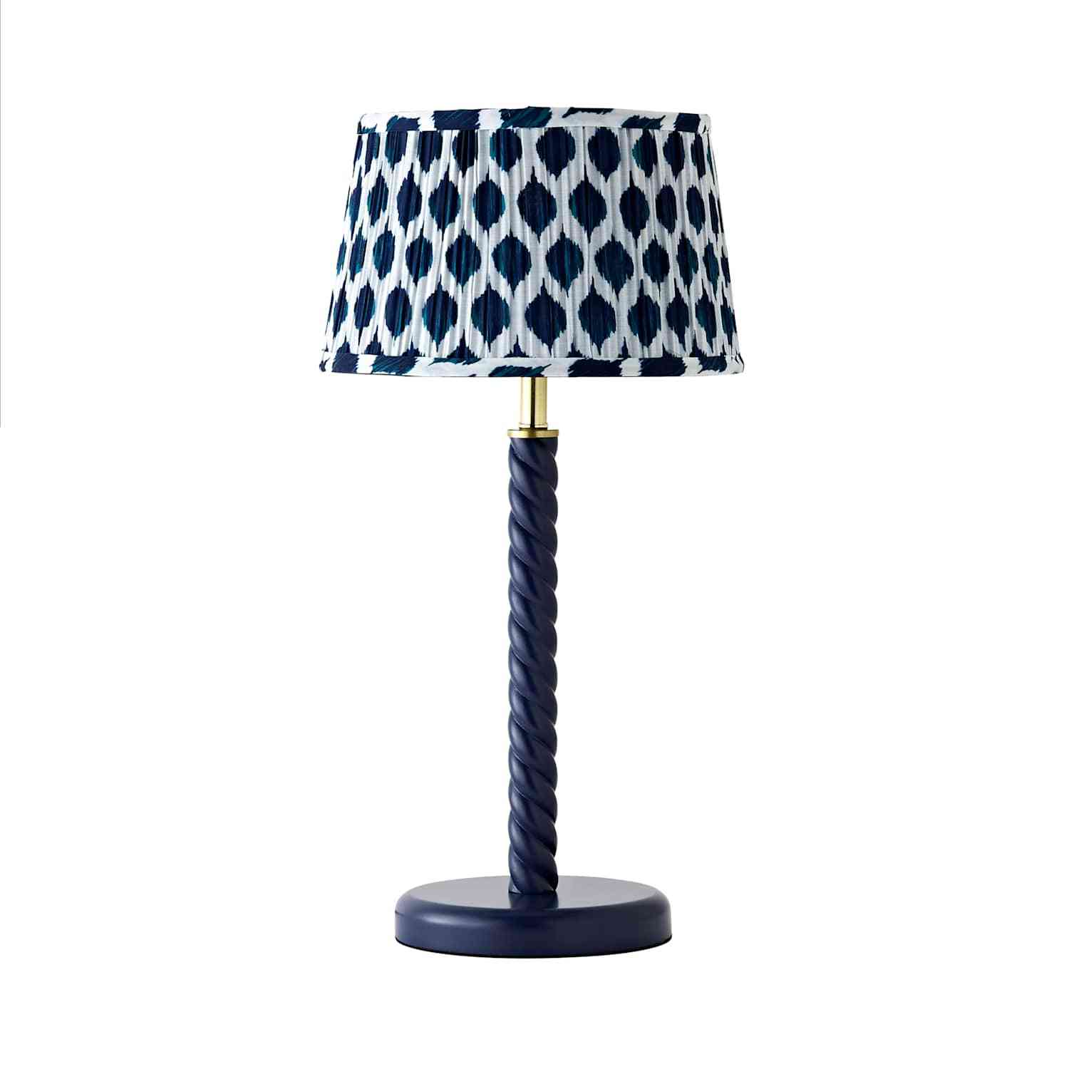 Valuelights Unisex Mid Navy Amara Ikat Pleated Shade Navy Wooden Twisted Table Lamp With Bulb In - Image 3