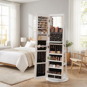 SONGMICS Swivel Mirror Jewellery Cabinet, 6 LEDs, Lockable