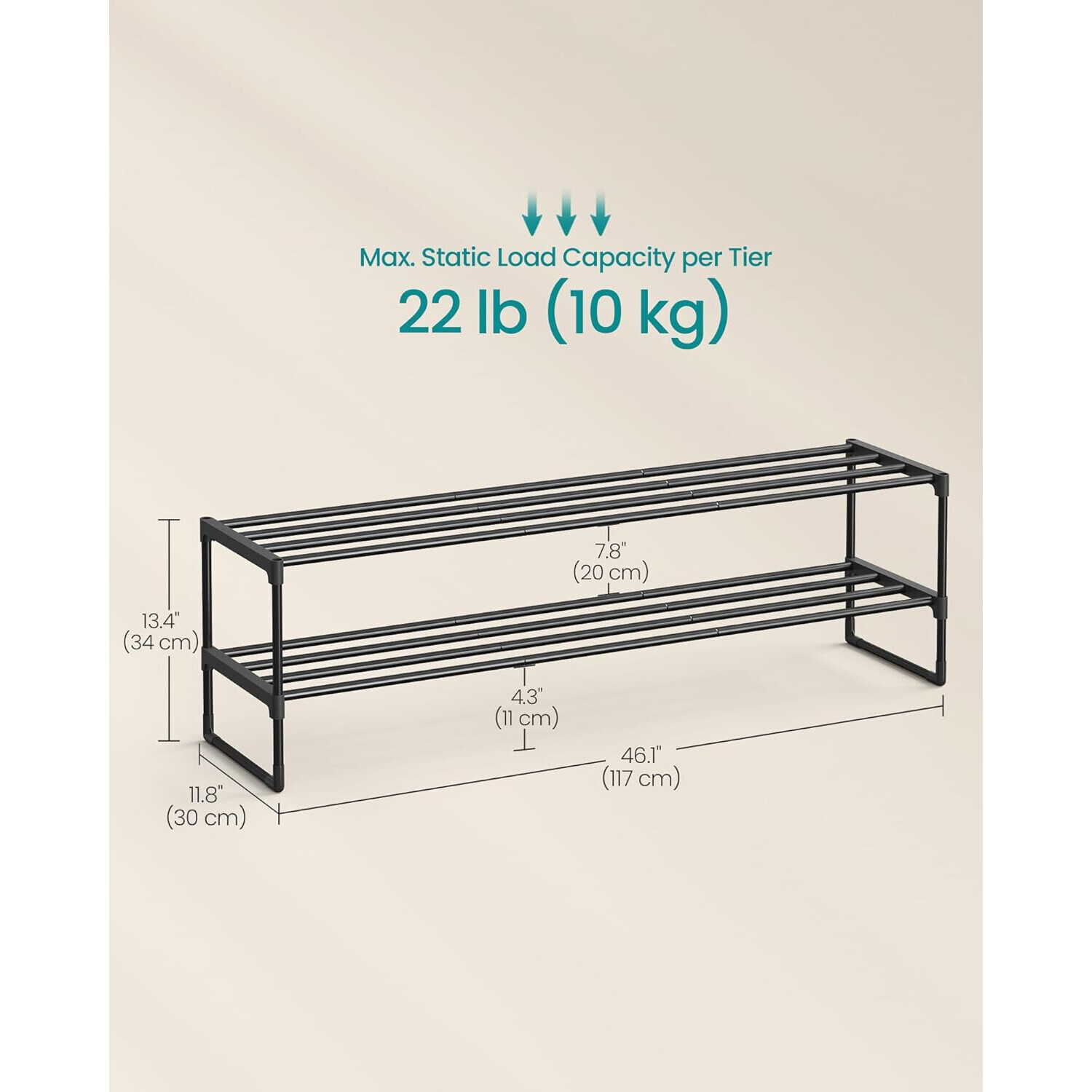 Llect Racking 2-Tier Stackable Shoe Rack Organizer, Compact Metal Footwear Storage Shelf